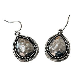 Silvery Zinc Alloy Carved Pattern Dangle Earrings  NWOT